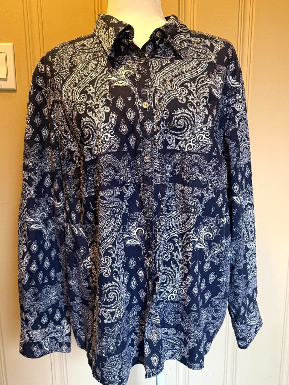Chaps Bandana Paisley Dark Blue Button Shirt Cotton